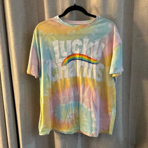 Lucky Charms Cereal Tie Dye Rainbow T-shirt, Size S. Pre-owned, distressed look.